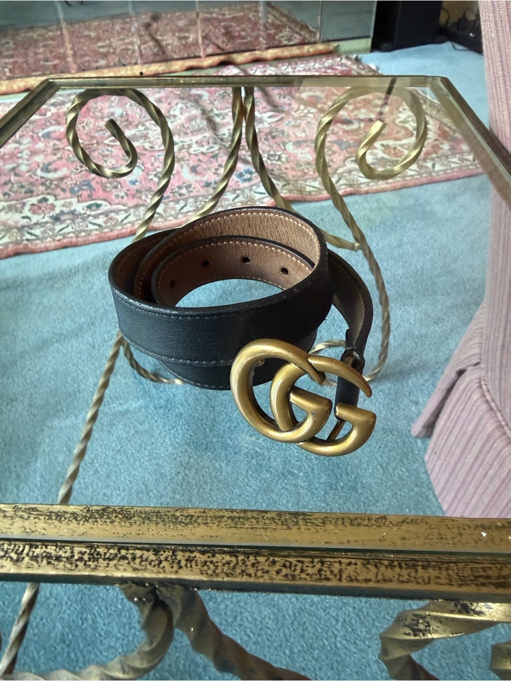 Gucci Black Leather Kids Belt with Gold Double G Buckle